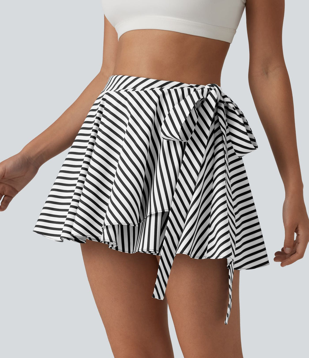Jupe tennis mini fluide 2-en-1 taille haute imprimé léopard avec liens latéraux et poche