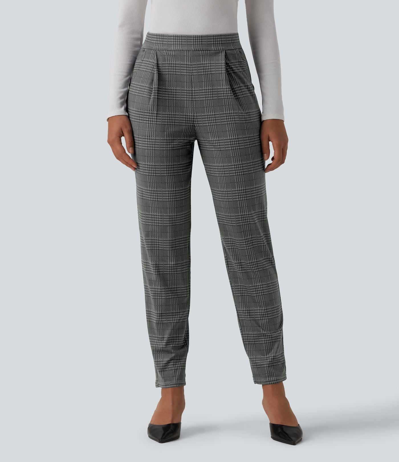 Pantalon tailleur Halara Flex™ fuselé à carreaux taille haute avec poches