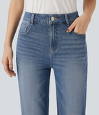 Jean 7/8 décontracté délavé taille haute coupe droite Halara Flex™ avec poches