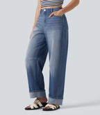 Jean barrel leg Halara Flex™ taille mi-haute, à revers avec poches