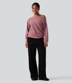 Sweat-shirt rayé épaules dénudées manches longues coupe décontractée