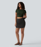 Jupe courte moulante denim Halara Flex™ gainante avec fronces taille mi-haute