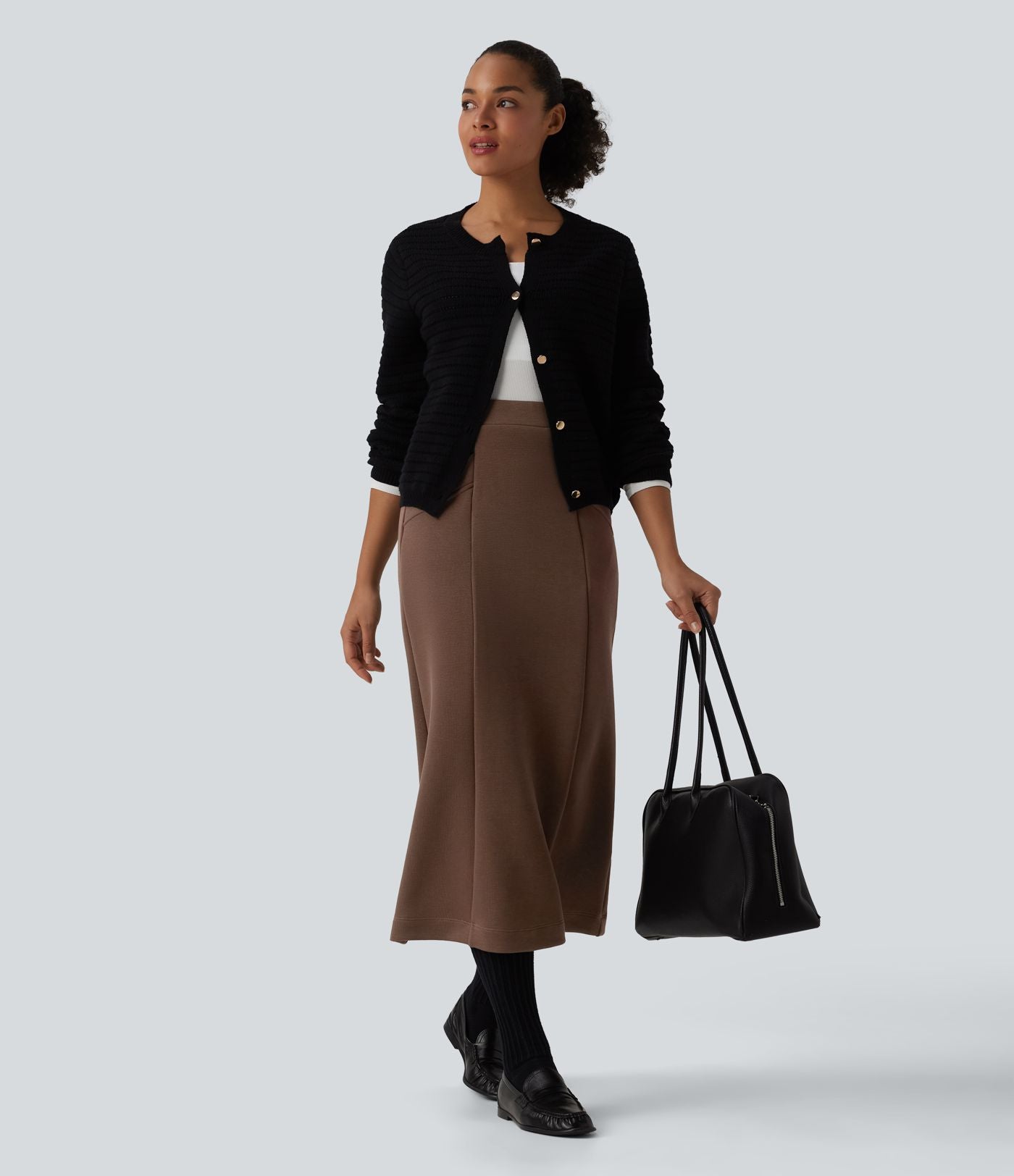 SpacerTek™ Jupe midi tailleur taille haute avec poches