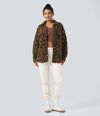 Veste-chemise sherpa col ourlet arrondi manches longues avec poches