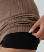 Mini-Jupe Casual en Velours Côtelé 2 en 1 Fermeture Éclair Invisible Taille Haute