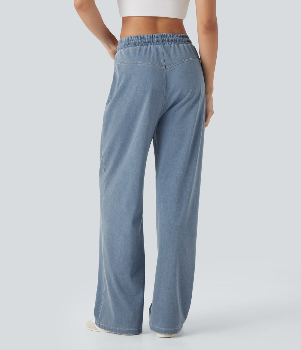 Jean Halara Flex™ taille haute large à cordon de serrage en maille extensible effet frais InstantCool avec poches