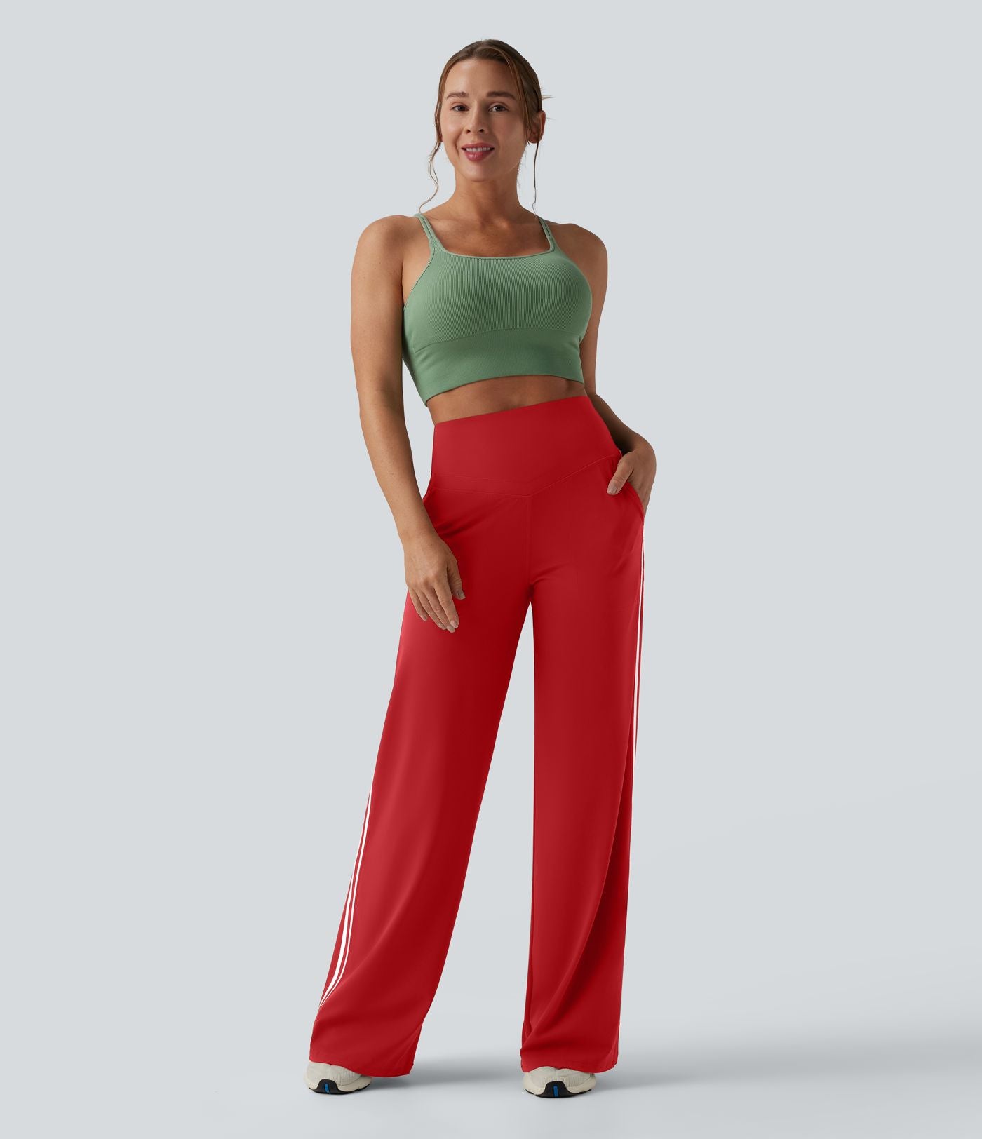 Pantalon ample yoga Halara UltraSculpt™ taille haute gainant à rayures color block avec poches