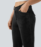 Pantalon évasé velours côtelé ceinture en V taille haute avec poches