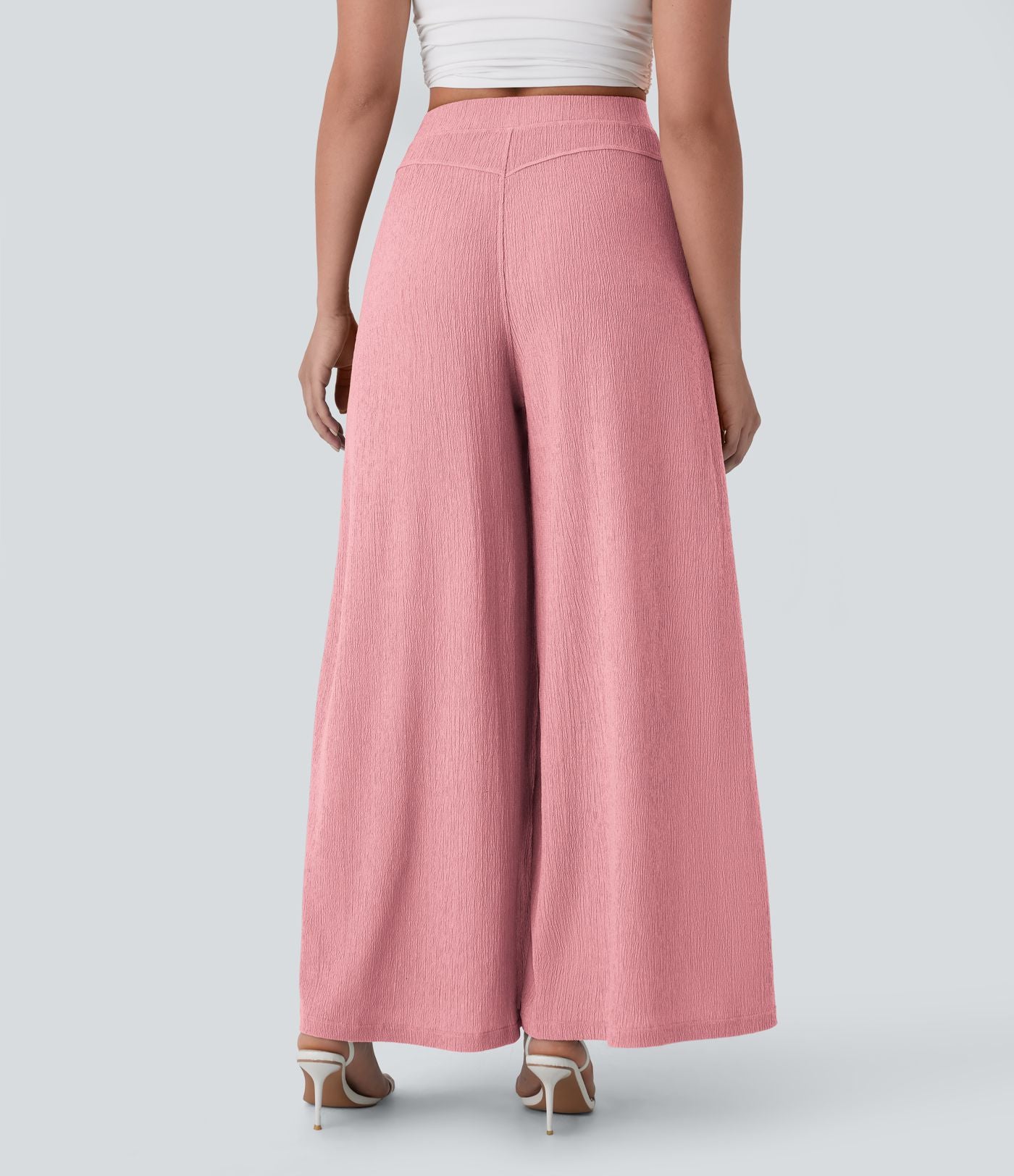 Pantalon décontracté fluide jambe large taille haute avec poches latérales