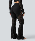 Pantalon de yoga évasé gainant taille haute avec dentelle contrastée et poche Halara UltraSculpt™