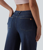 Halara Flex™ Jean droit casual taille mi-haute en lyocell drapé, avec poches