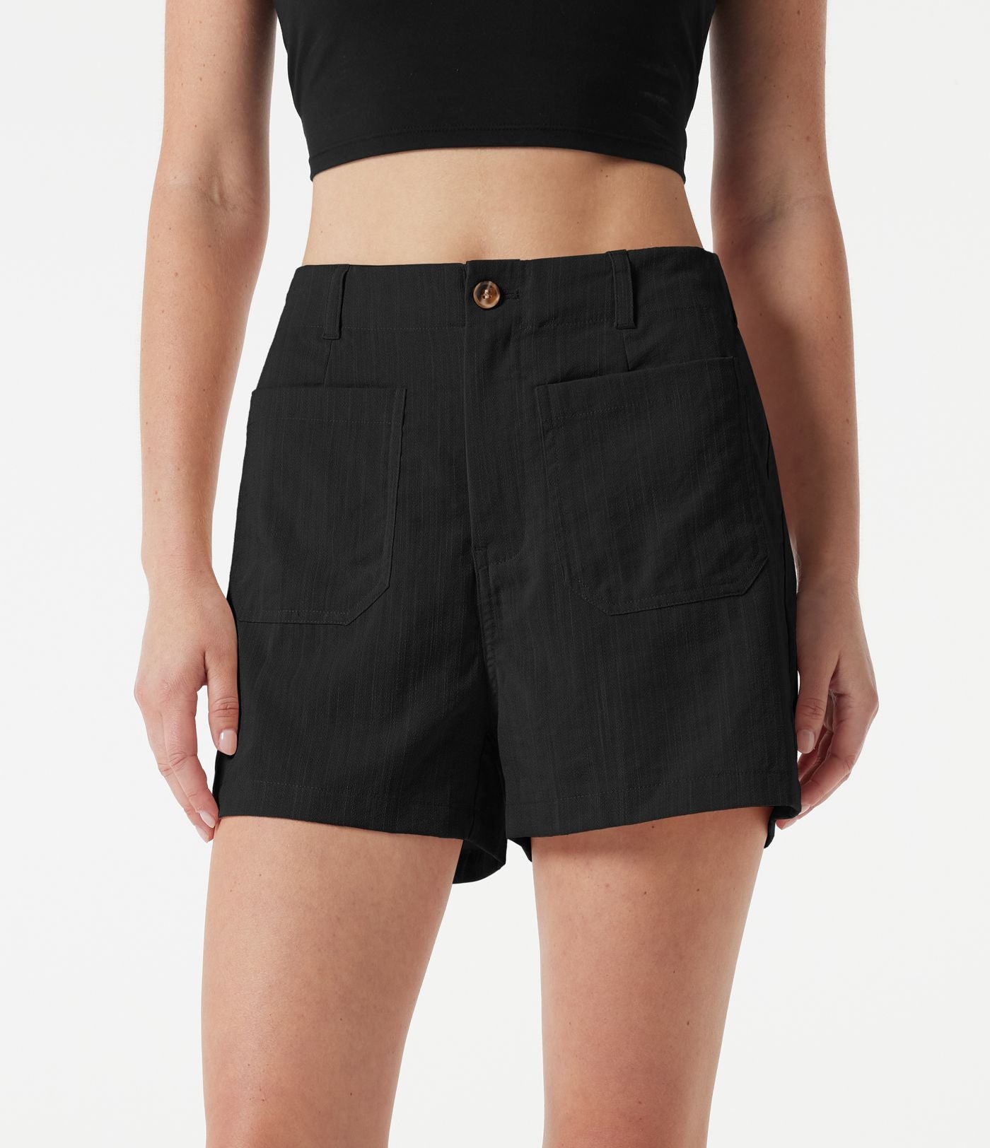 Short casual taille haute toucher lin 7,5 cm avec poches