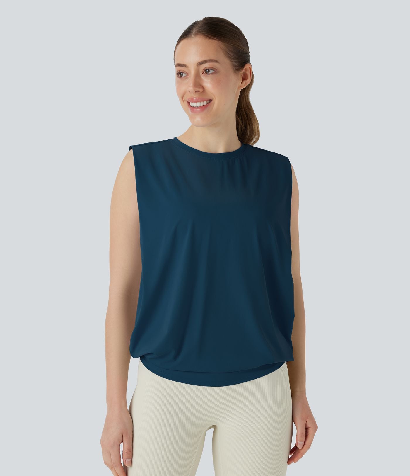 Débardeur de yoga col rond froncé, tissu rafraîchissant - Protection UPF50+
