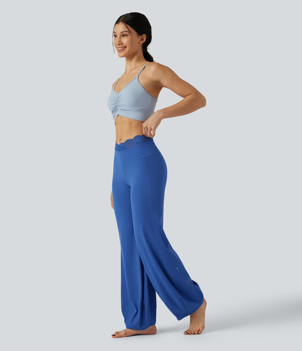Pantalon de danse taille haute coupe ballon SoftlyZero™ avec dentelle contrastée, poches et protection solaire UPF50+