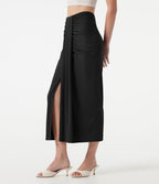 Jupe midi moulante taille haute froncée