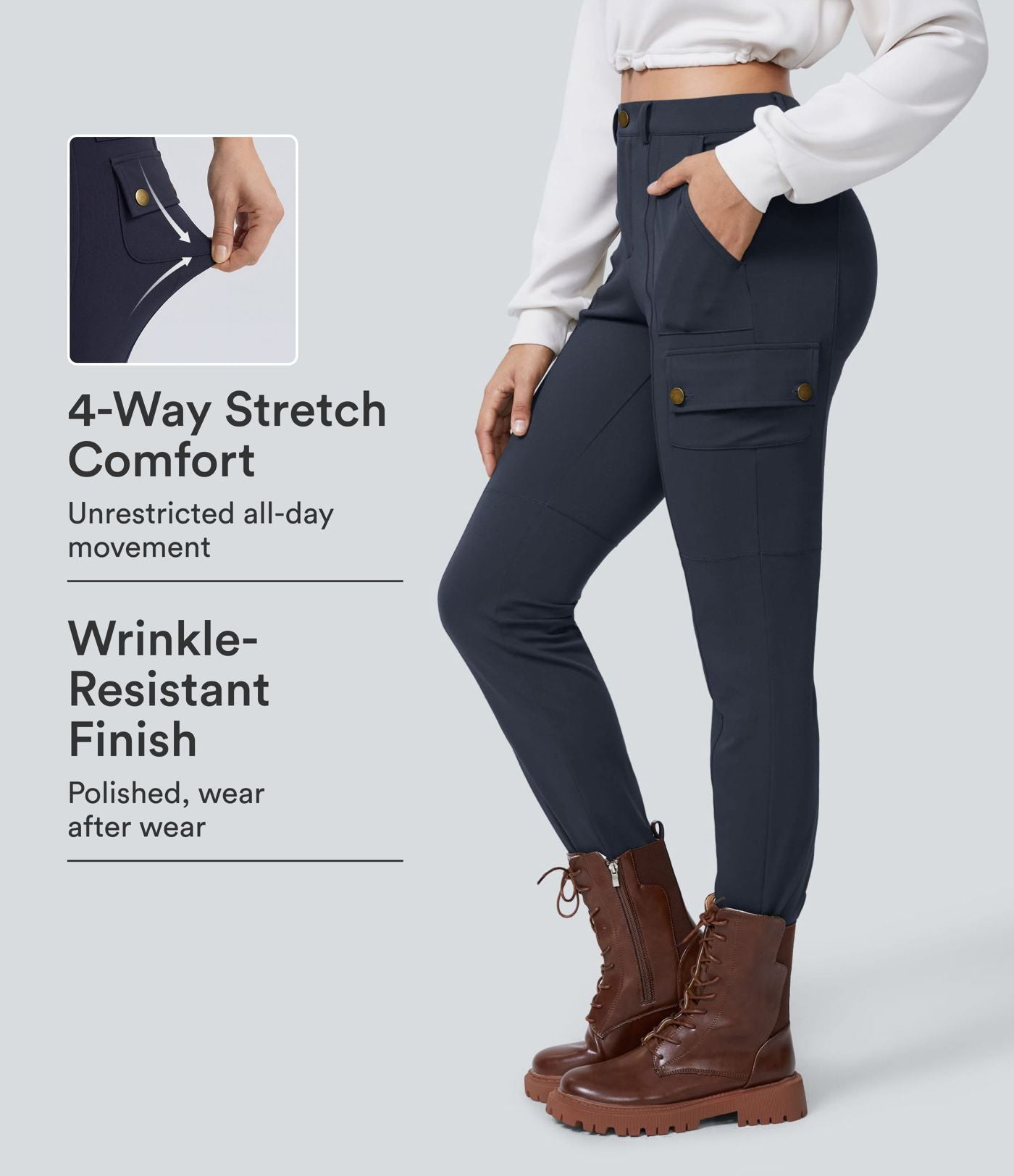Pantalon cargo ajusté uni taille haute DayStretch avec poches zippées