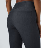 Halara Flex™ Jean Évasé Casual en Tricot Stretch Taille Haute avec Dos Croisé et Poches