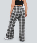 Pantalon Large Casual Taille Haute Carreaux Grande Taille