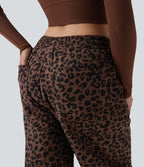 Pantalon léopard ample décontracté velours côtelé imprimé taille haute avec poches