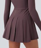 Robe de tennis active courte SoftlyZero™ Plush 2-pièces demi-zip manches longues avec trous pouces et poches
