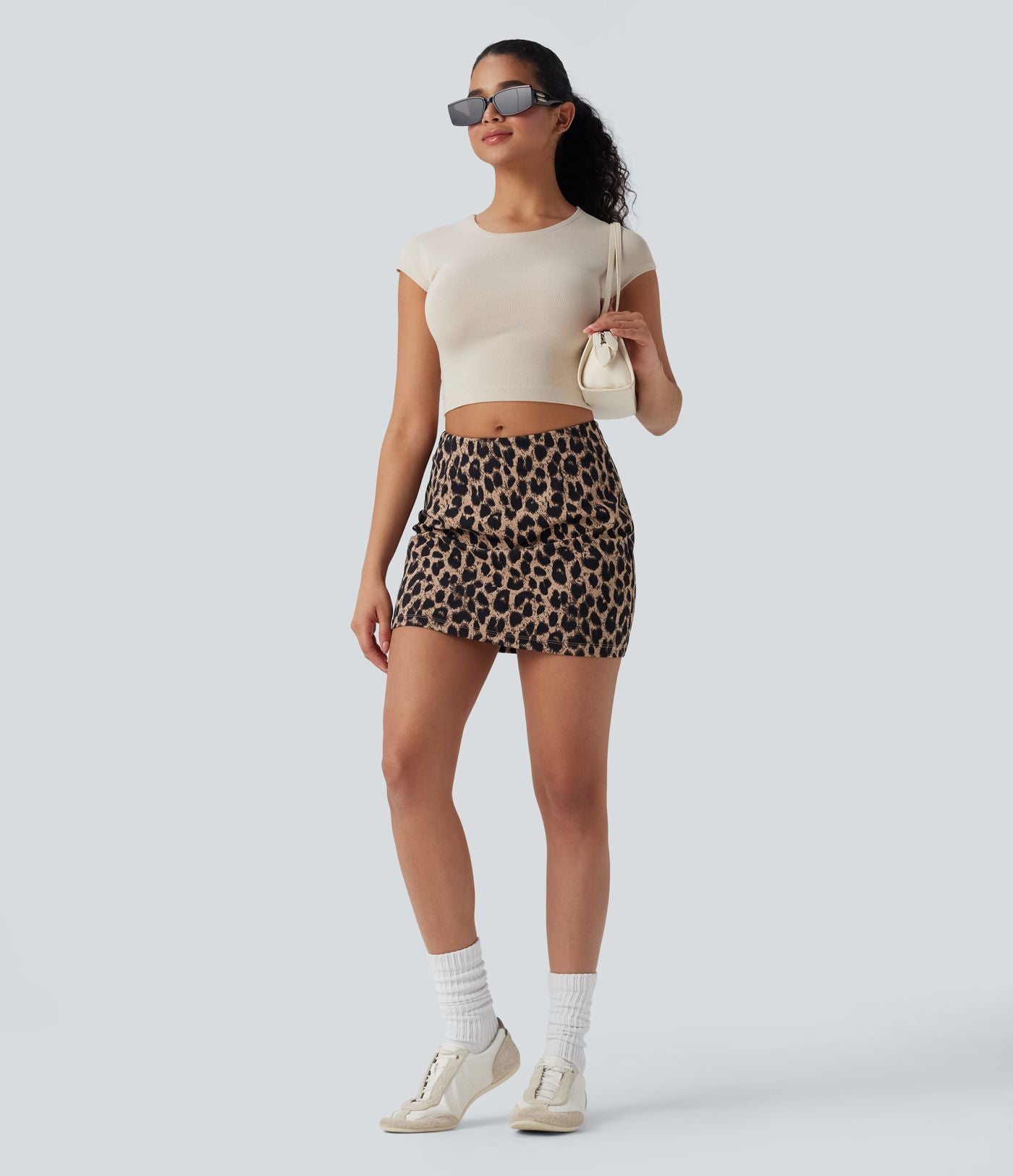 Jupe courte décontractée Halara UltraSculpt™ imprimé léopard taille mi-haute 2-en-1 moulante