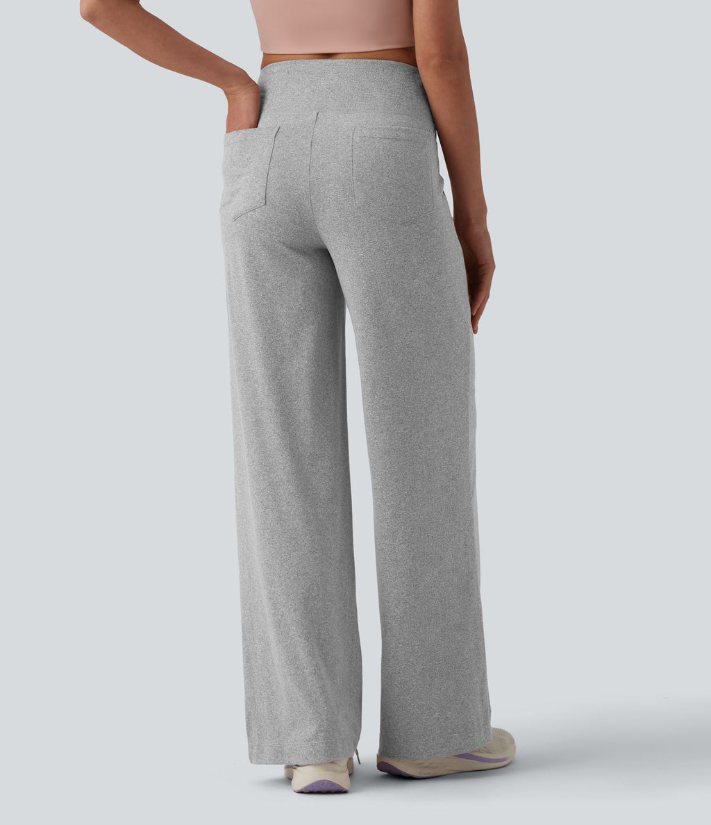 Pantalon de yoga chiné taille haute à jambes droites avec poches