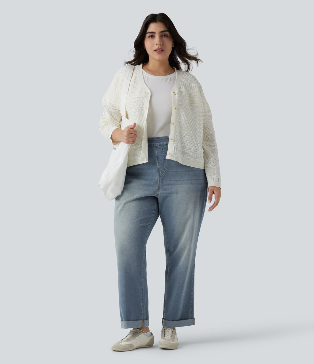 Plus Size Halara Flex™ Jean slim décontracté taille haute ourlet roulotté avec poches