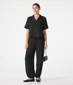Pantalon barrel de bureau taille haute en mélange de lin avec short intégré et poches