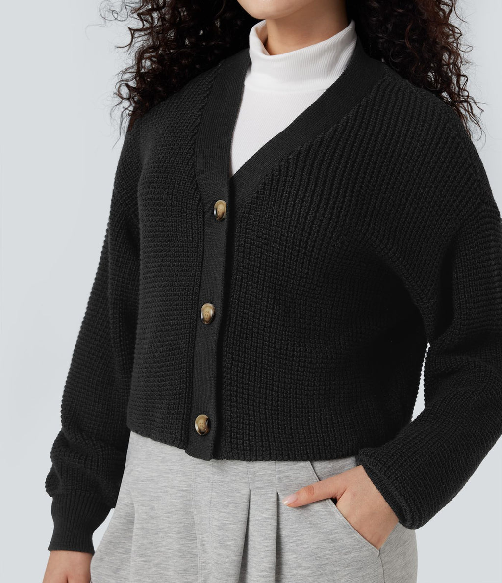 Cardigan gaufré col V manches longues