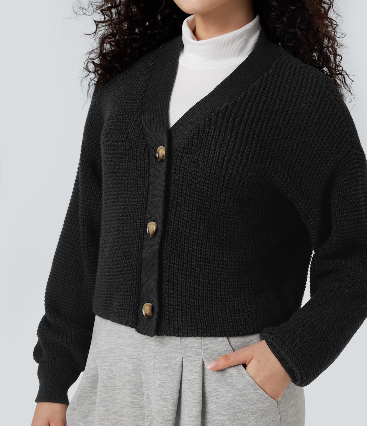 Cardigan gaufré col V manches longues