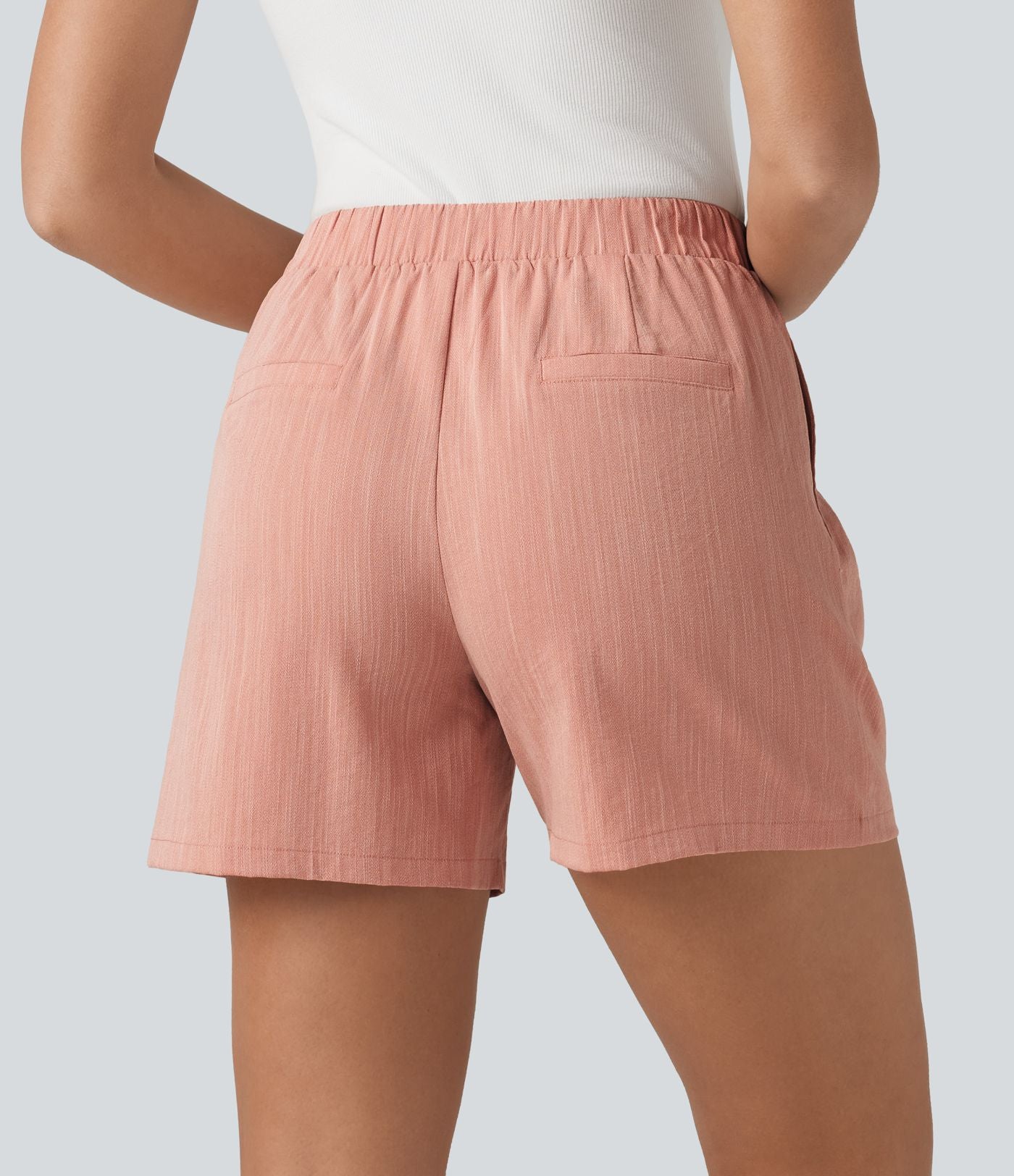 Short tailleur baggy asymétrique taille mi-haute aspect lin 12,5 cm avec poches