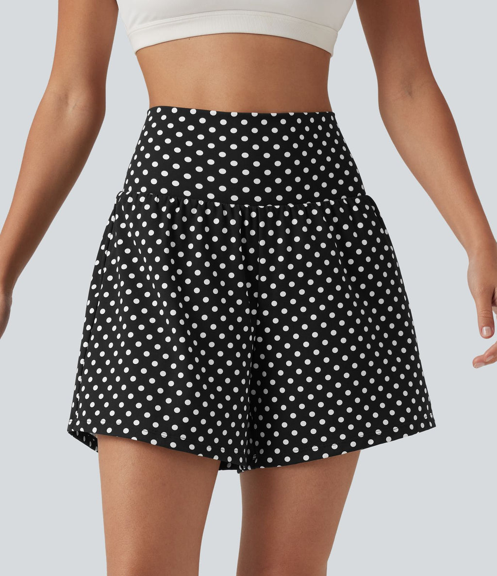 Short de yoga 2-en-1 taille haute 12,5 cm à pois avec poches