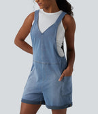 Salopette en jean Halara Flex™ col V délavée décontractée à ourlet roulotté avec poches