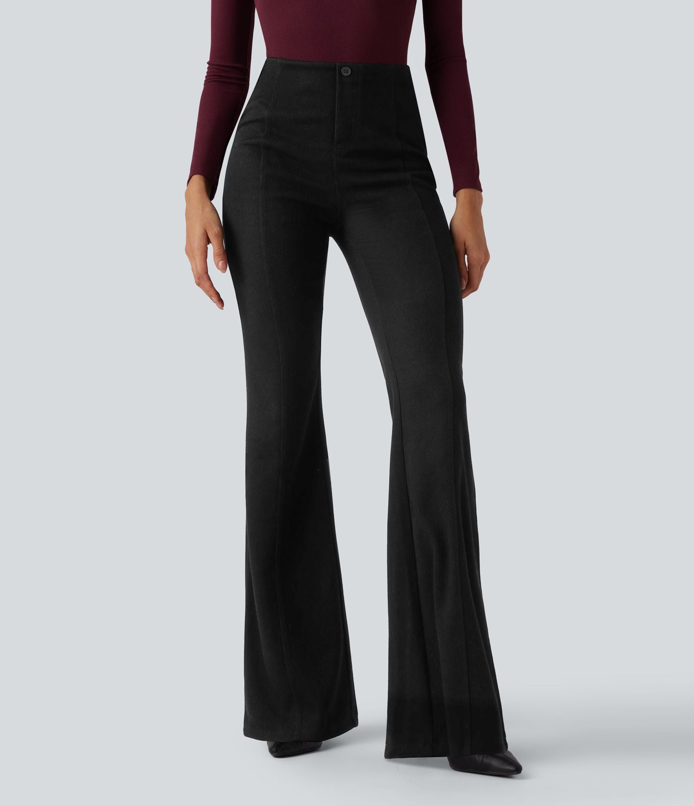 Pantalon  taille haute décontracté évasé côtelé gainant