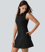 Robe courte décontractée sans manches en popeline extensible avec poches
