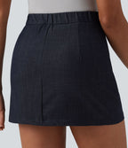 Jupe mini casual 2-en-1 moulante taille haute effet denim avec fermeture éclair invisible et poches