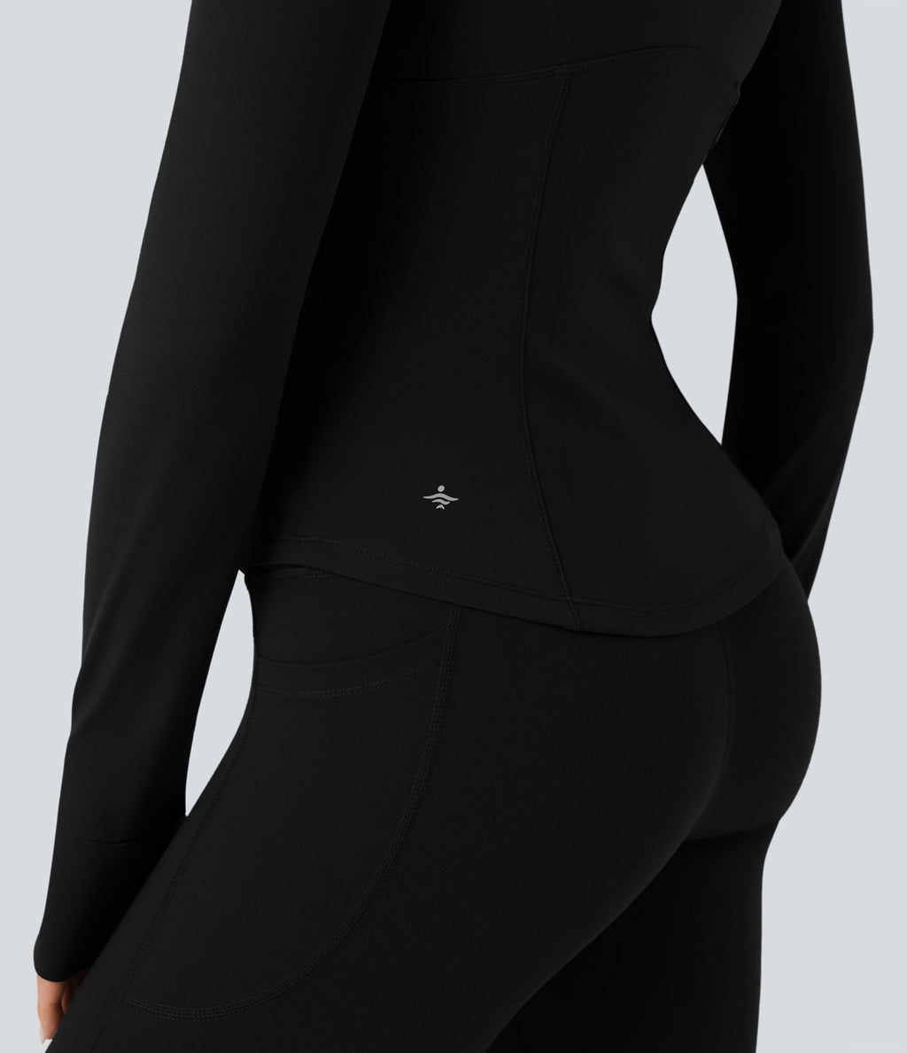 Veste de yoga Halara UltraSculpt™ col montant froncée push-up manches longues à trous pouces avec poches