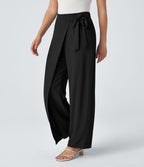 Pantalon Tailleur Large Fluide Taille Haute Fermeture Éclair Invisible
