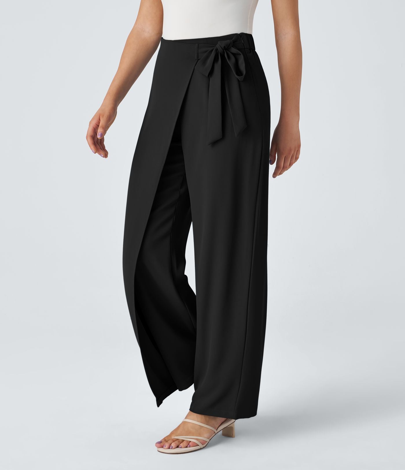 Pantalon Tailleur Large Fluide Taille Haute Fermeture Éclair Invisible