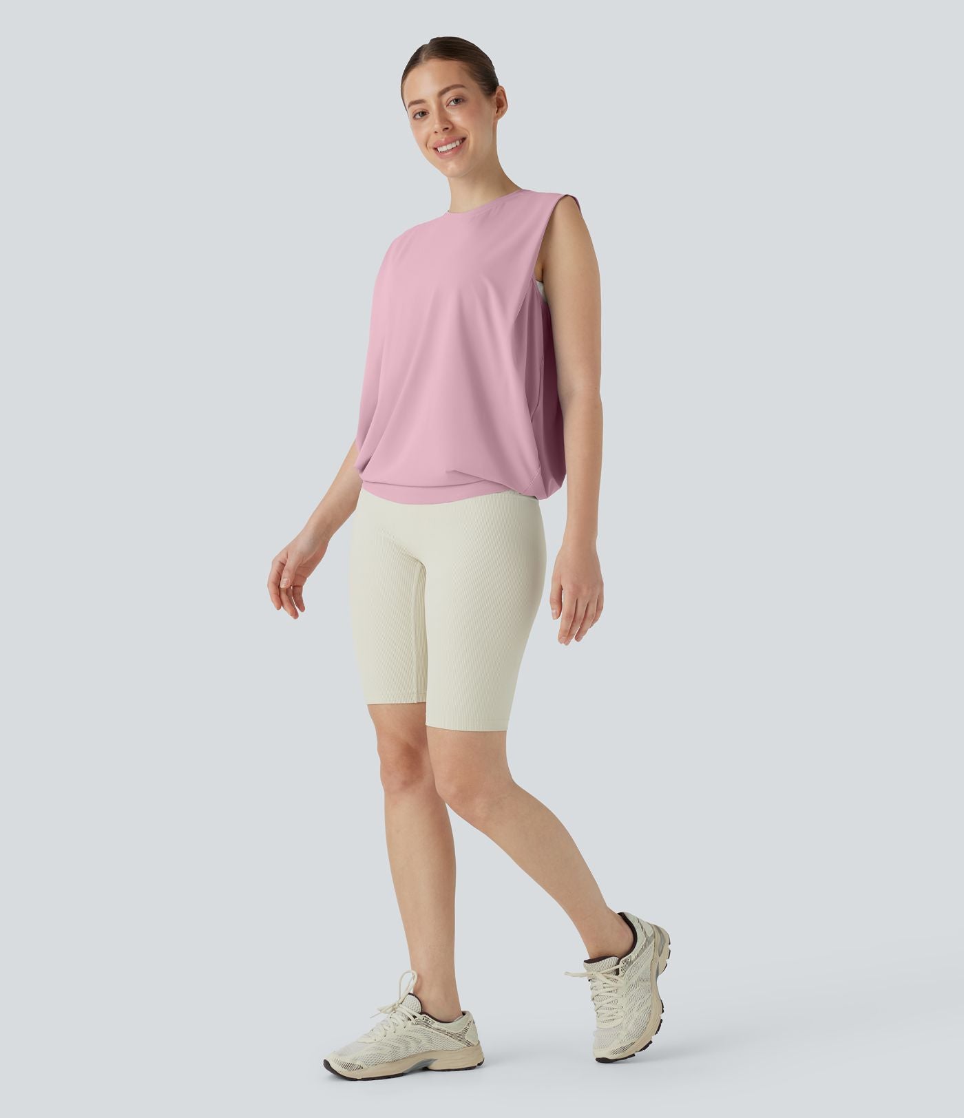 Débardeur de yoga col rond froncé, tissu rafraîchissant - Protection UPF50+