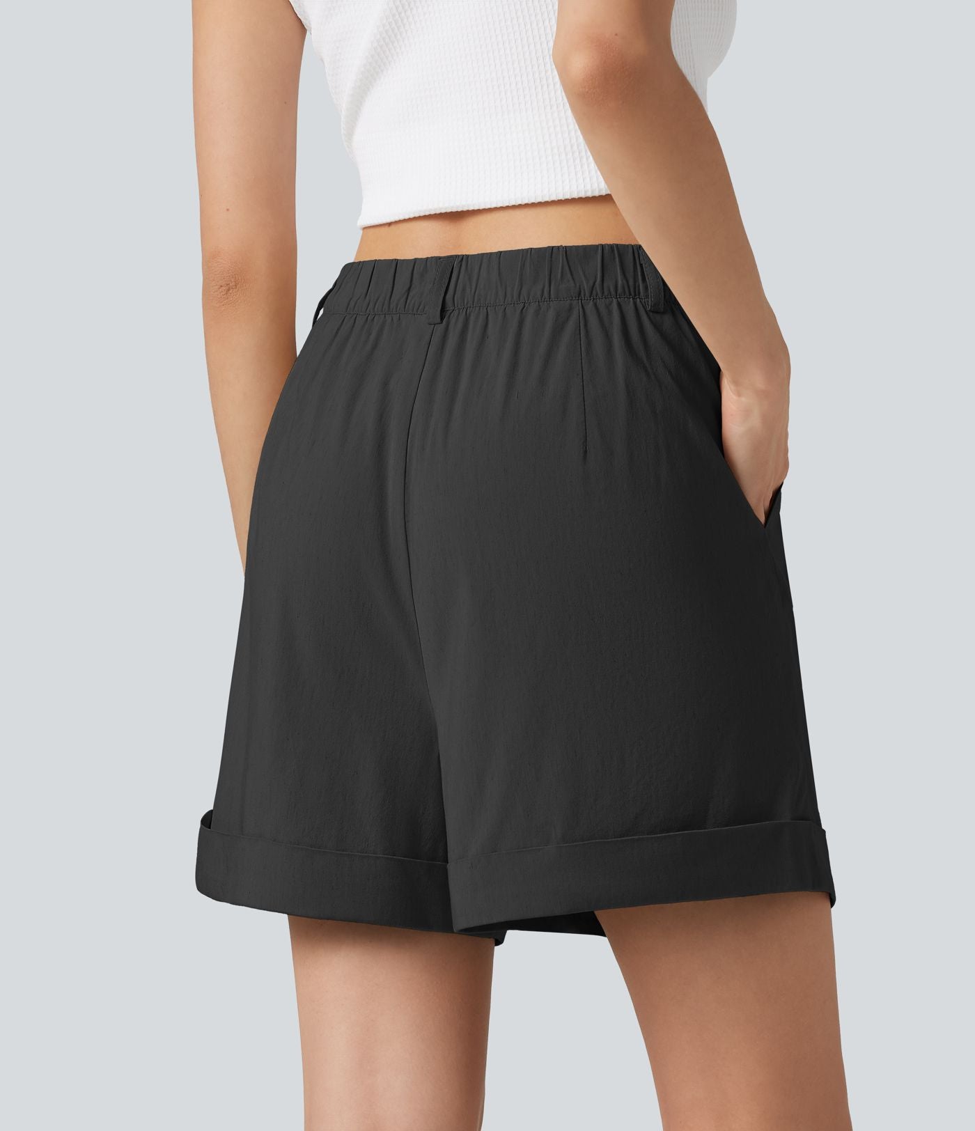 Short ample taille haute décontracté en lin stretch 10 cm avec poches