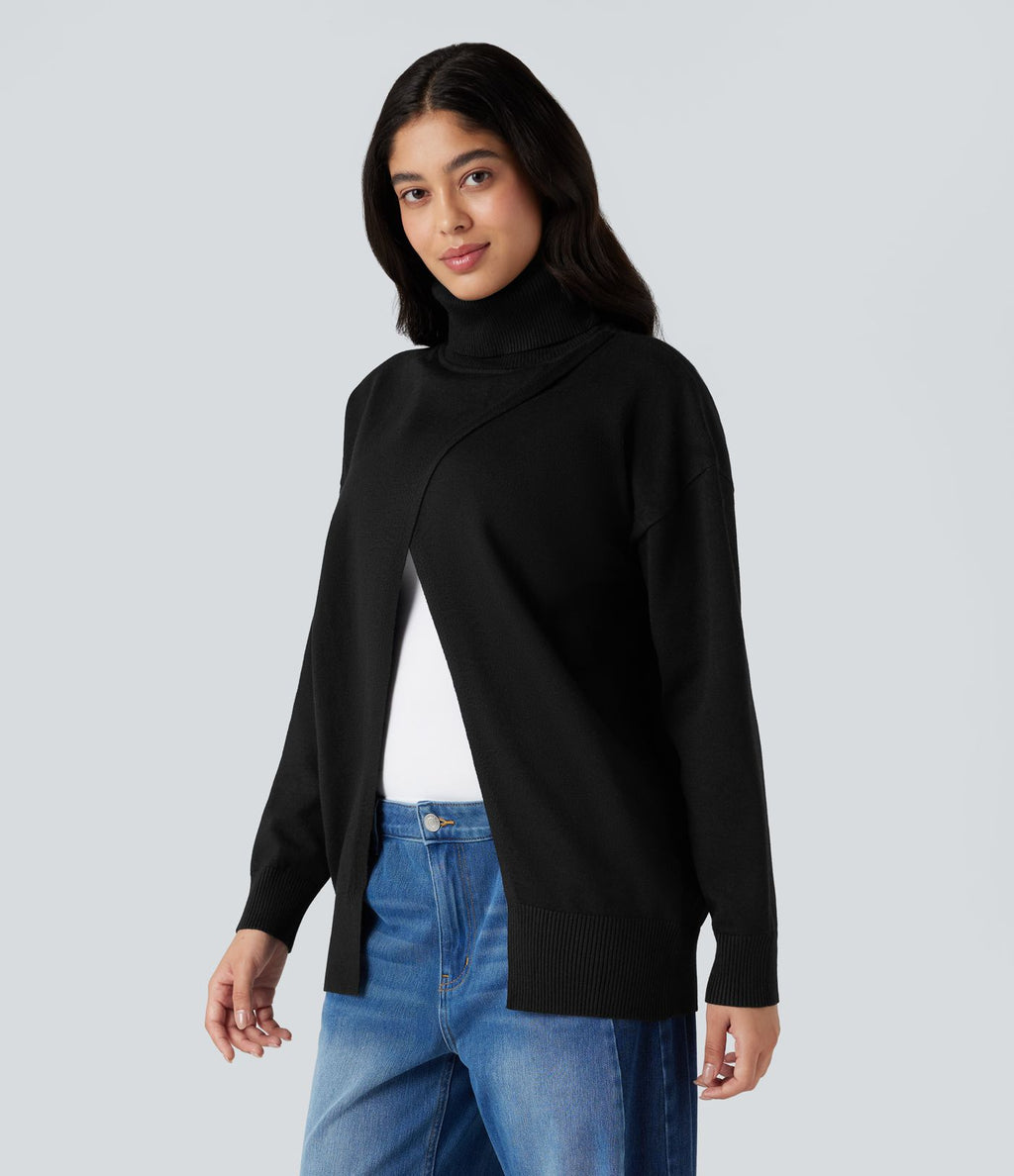 Pull tailleur col montant manches longues - Réversible devant et dos