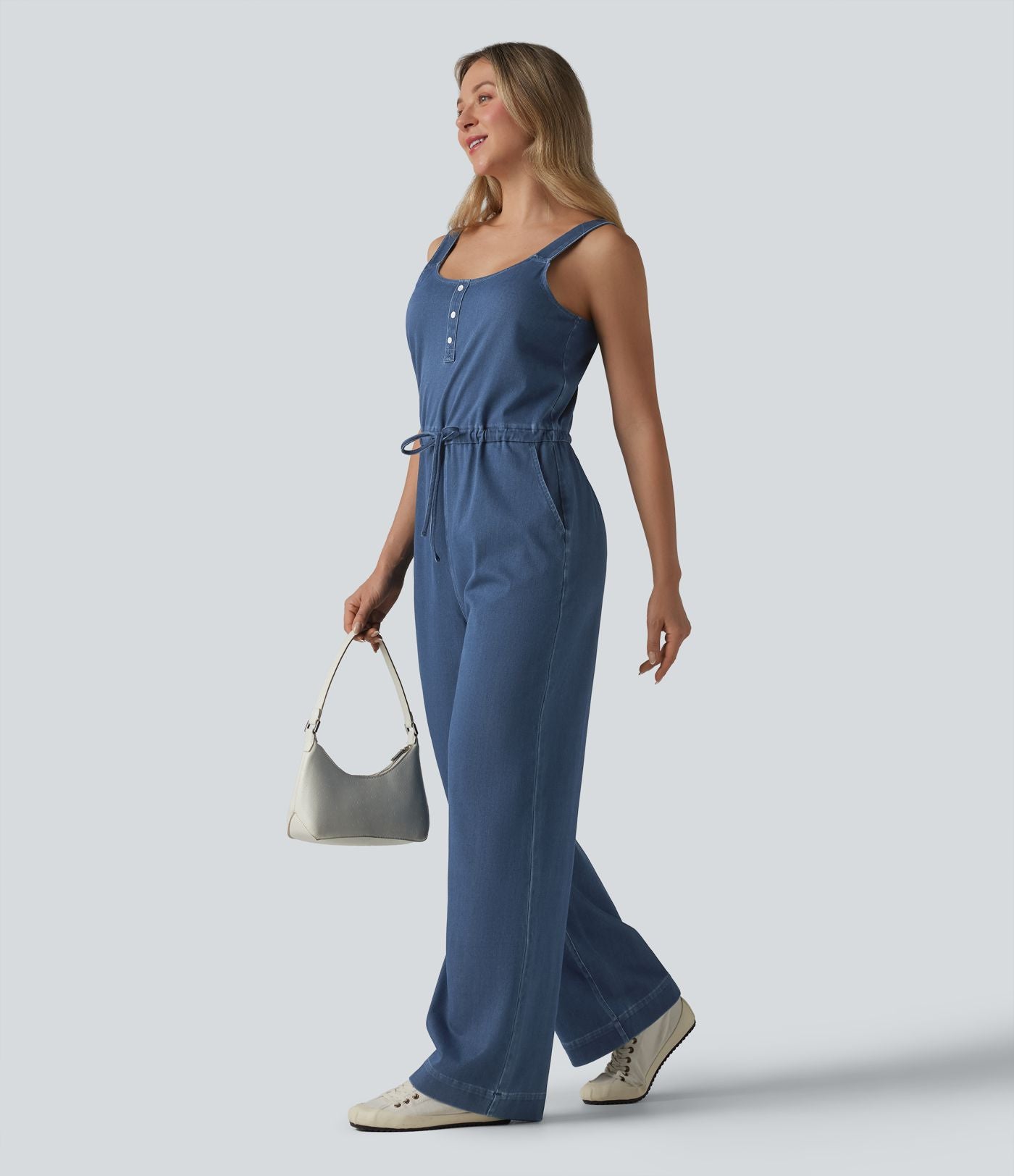 Halara Flex™ Combinaison casual en denim coupe droite cordon de serrage avec poches