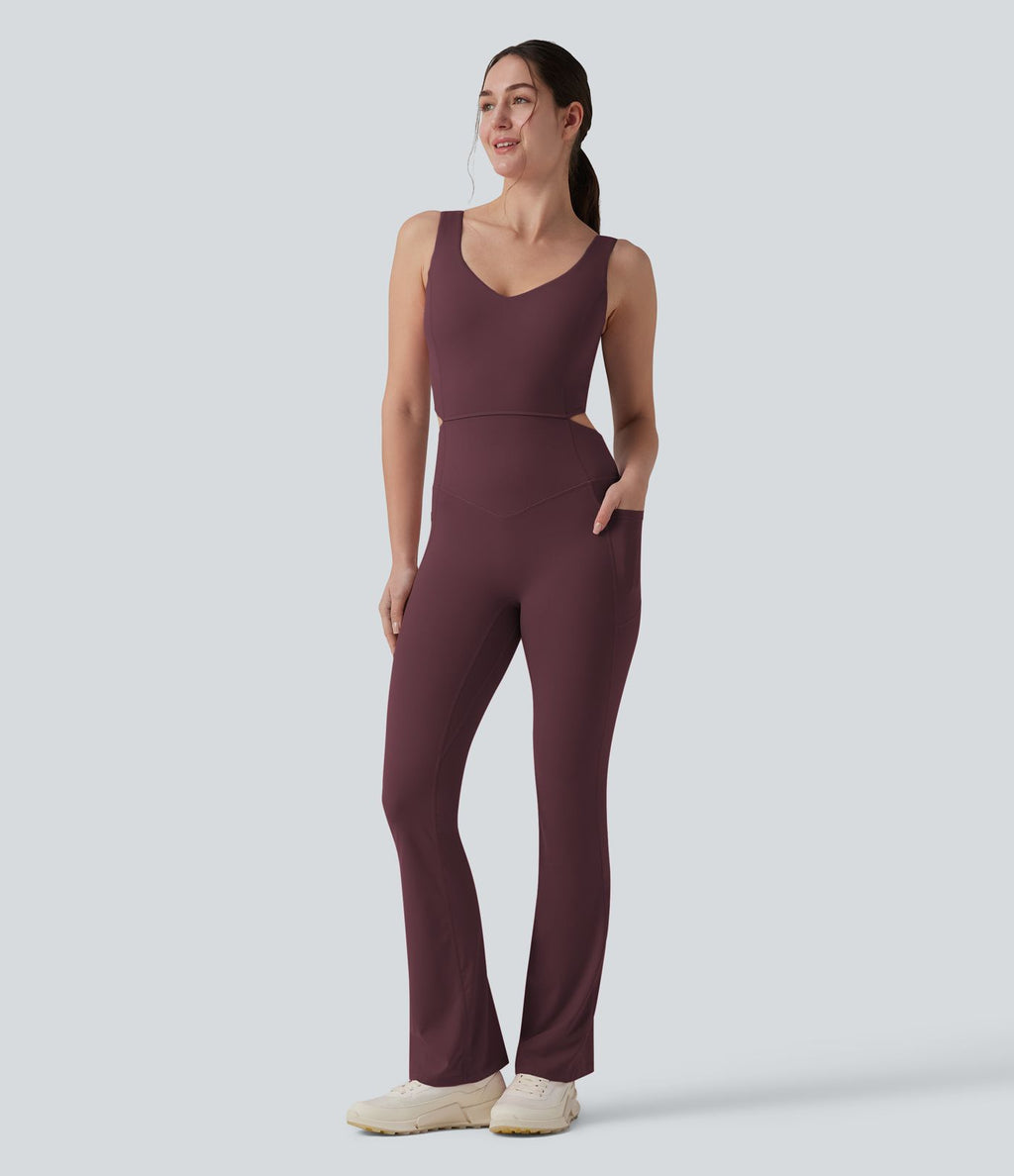 Combinaison d'entraînement Halara UltraSculpt™ évasée dos nu croisé gainante galbante avec fronces et coussinets fixes avec poches - Easy Peasy
