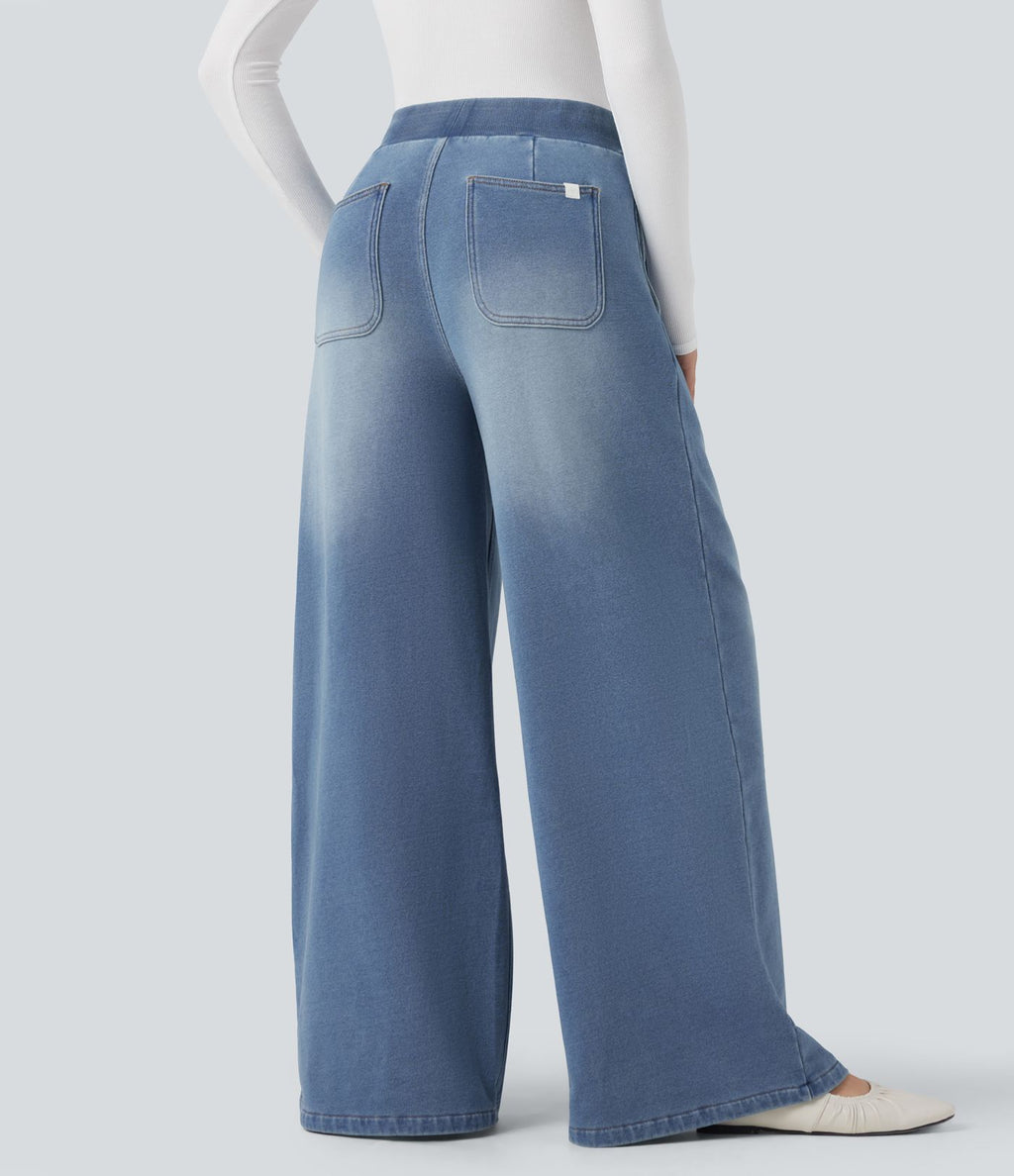 Jean jogging Halara Flex™ large évasé molleton français taille mi-haute avec poches