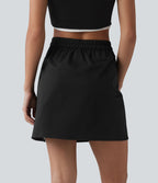 Jupe mini casual taille haute en popeline extensible avec dentelle contrastée