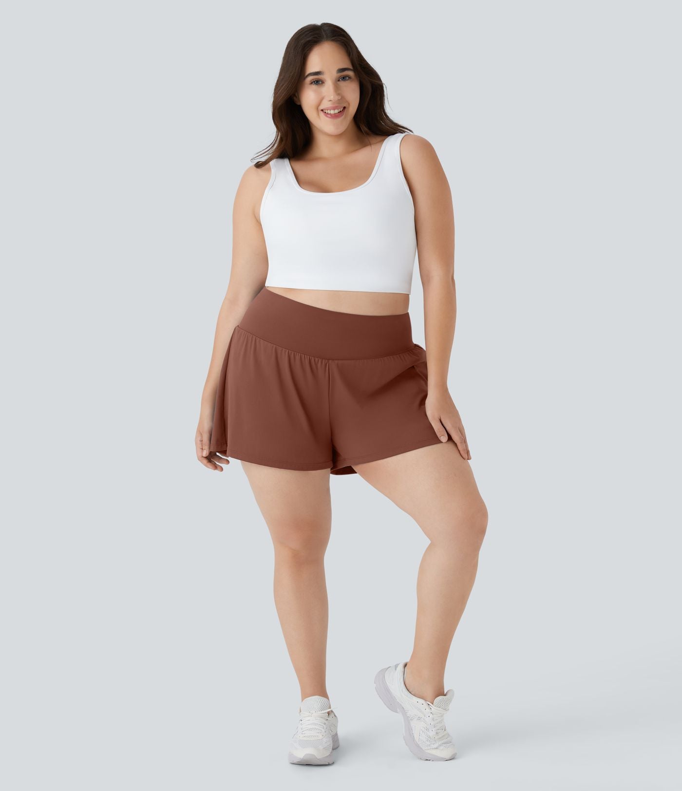 Short Yoga 10cm Plus Longue Taille Ultra Haute 2 en 1 Poche Arrière Poche Cachée Latérale Grande Taille