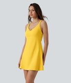 Robe sport danse mini 2-en-1 col V dos nu SoftlyZero™ Plush avec poches - Édition Easy Peasy