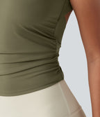 Débardeur de yoga SoftlyZero™ Airy col bateau ajouré froncé effet frais InstantCool avec brassière intégrée