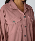 Veste Casual en Velours Côtelé à Col Boutonné Poches et Manches Longues Ourlet Courbé